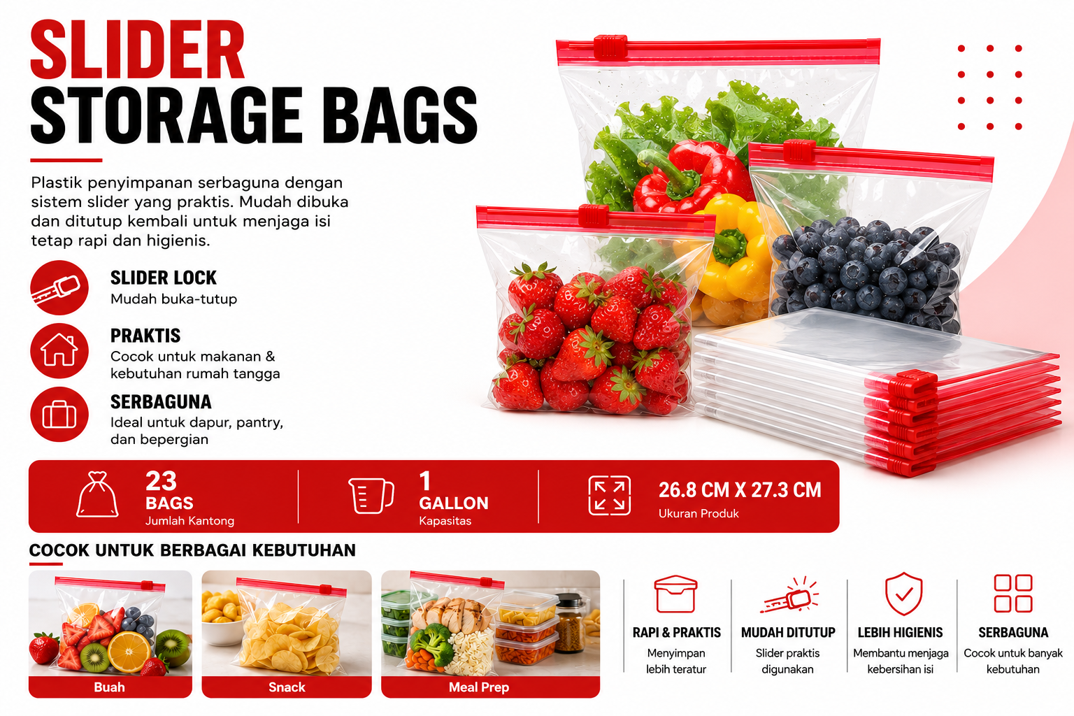 Slider Freezer Bags 1 Gallon – Isi 18 Bags