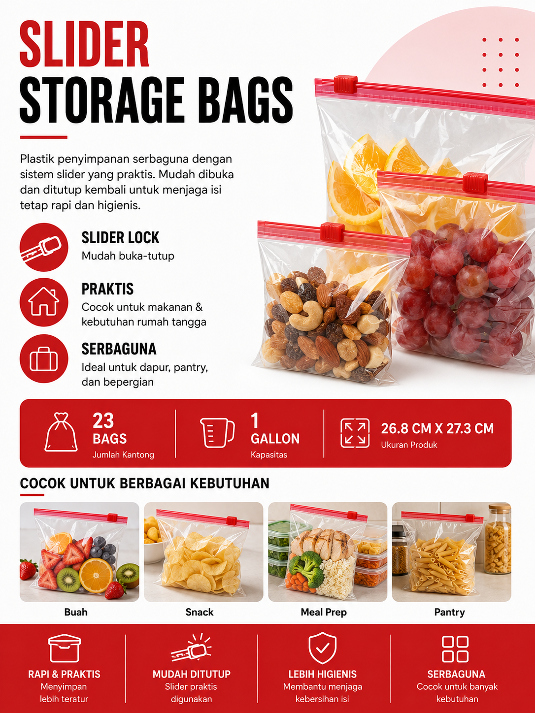 Slider Storage Bags 1 Gallon – Isi 23 Bags