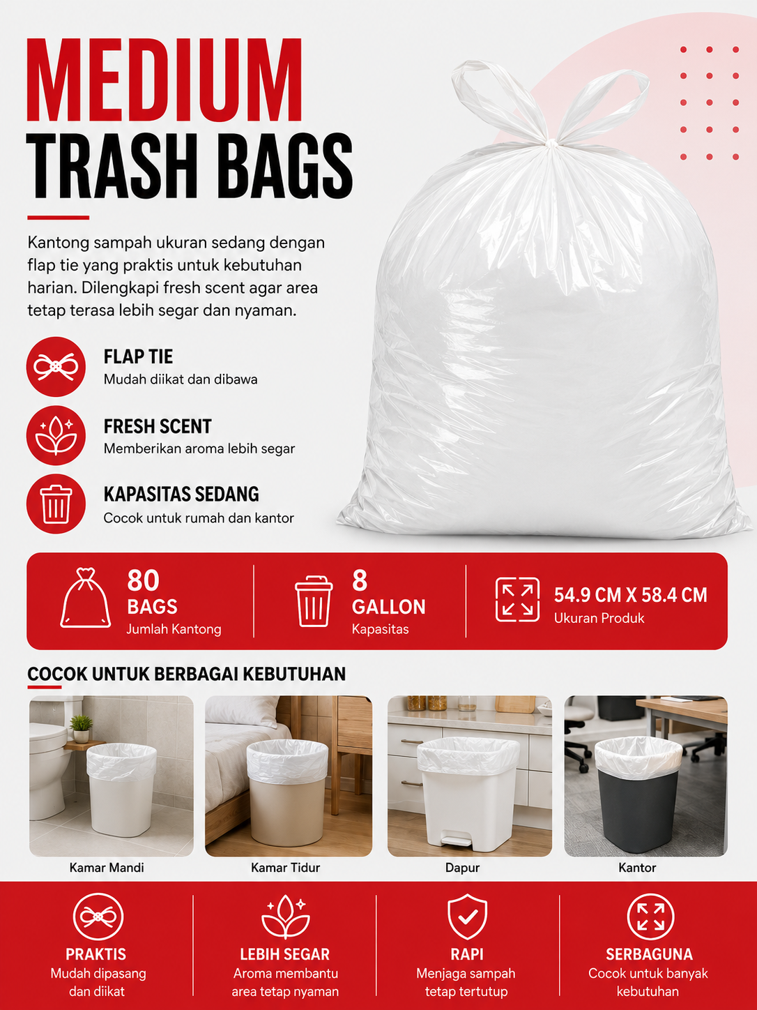Medium Trash Bags Flap Tie Fresh Scent 8 Gallon – Isi 80 Bags